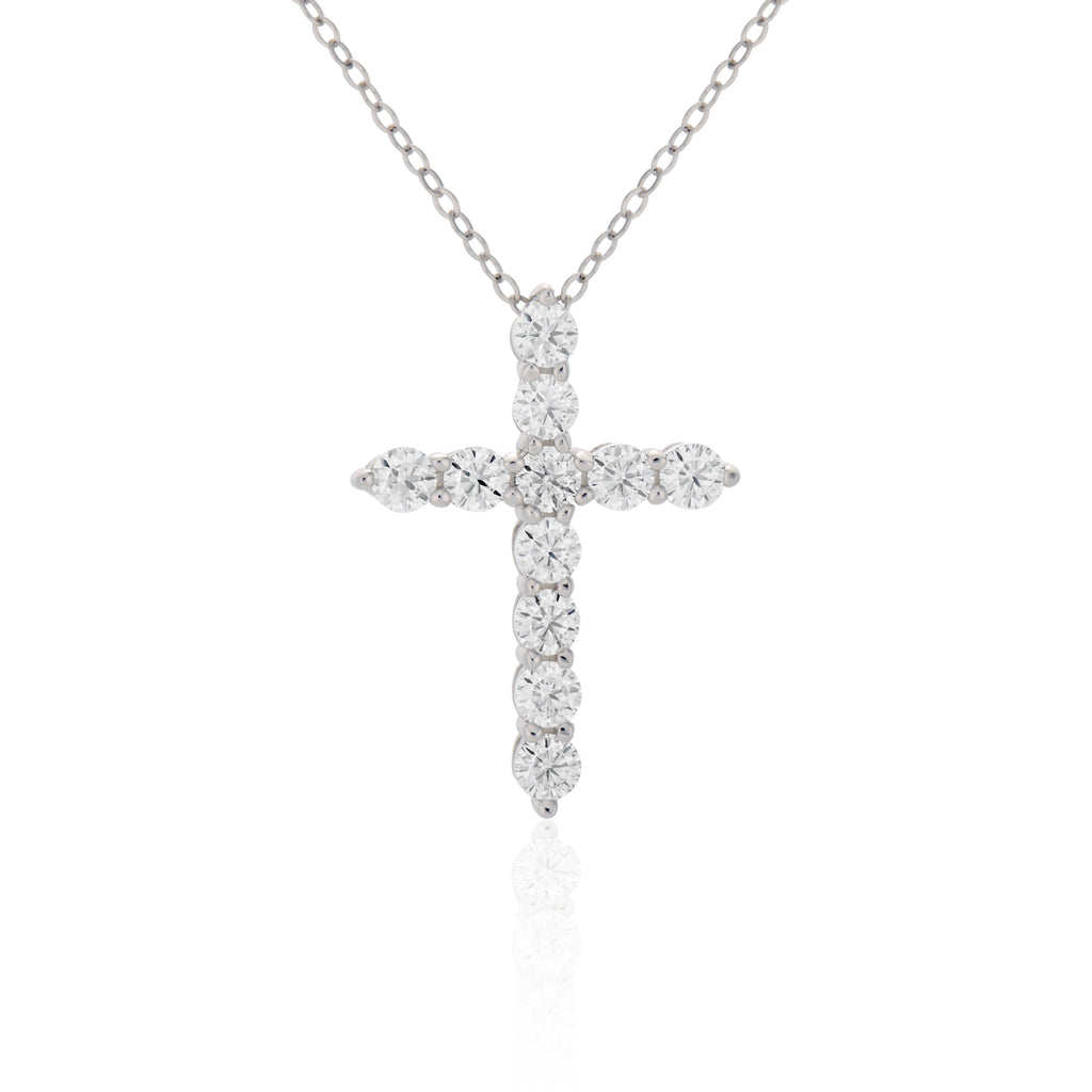 3mm Moissanite Cross Necklace in Silver