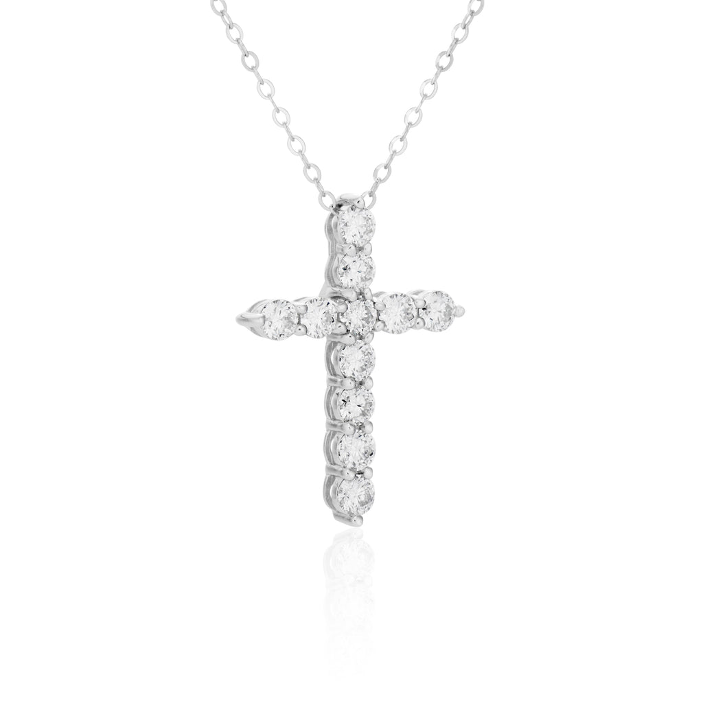 3mm Moissanite Cross Necklace in Silver
