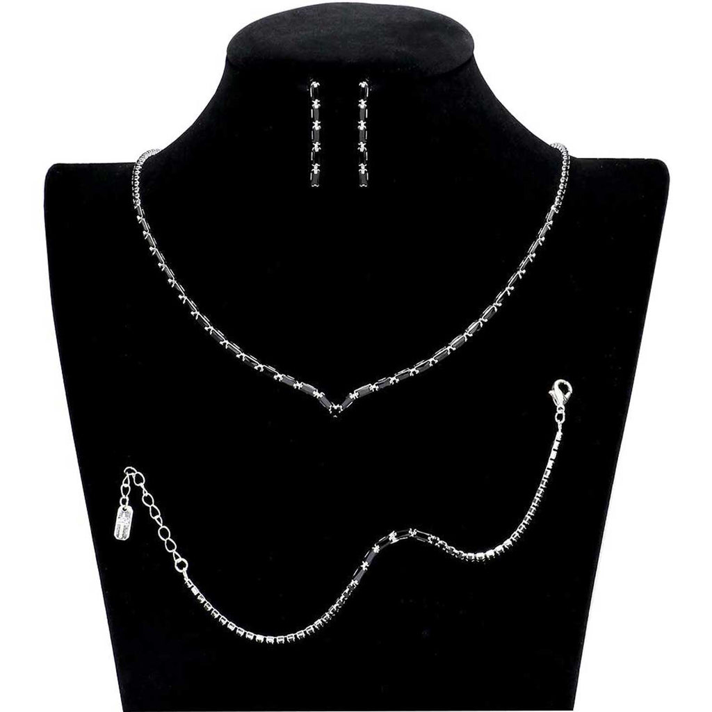 3PCS Chevron Accented Rectangle Stone Necklace Jewelry Set