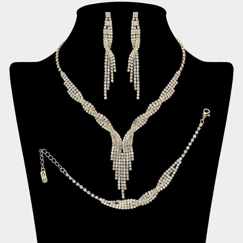 3-PCS Rhinestone fringe necklace jewelry set