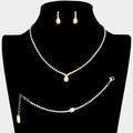 3PCS Teardrop Pearl Accented Rhinestone Necklace Jewelry Set