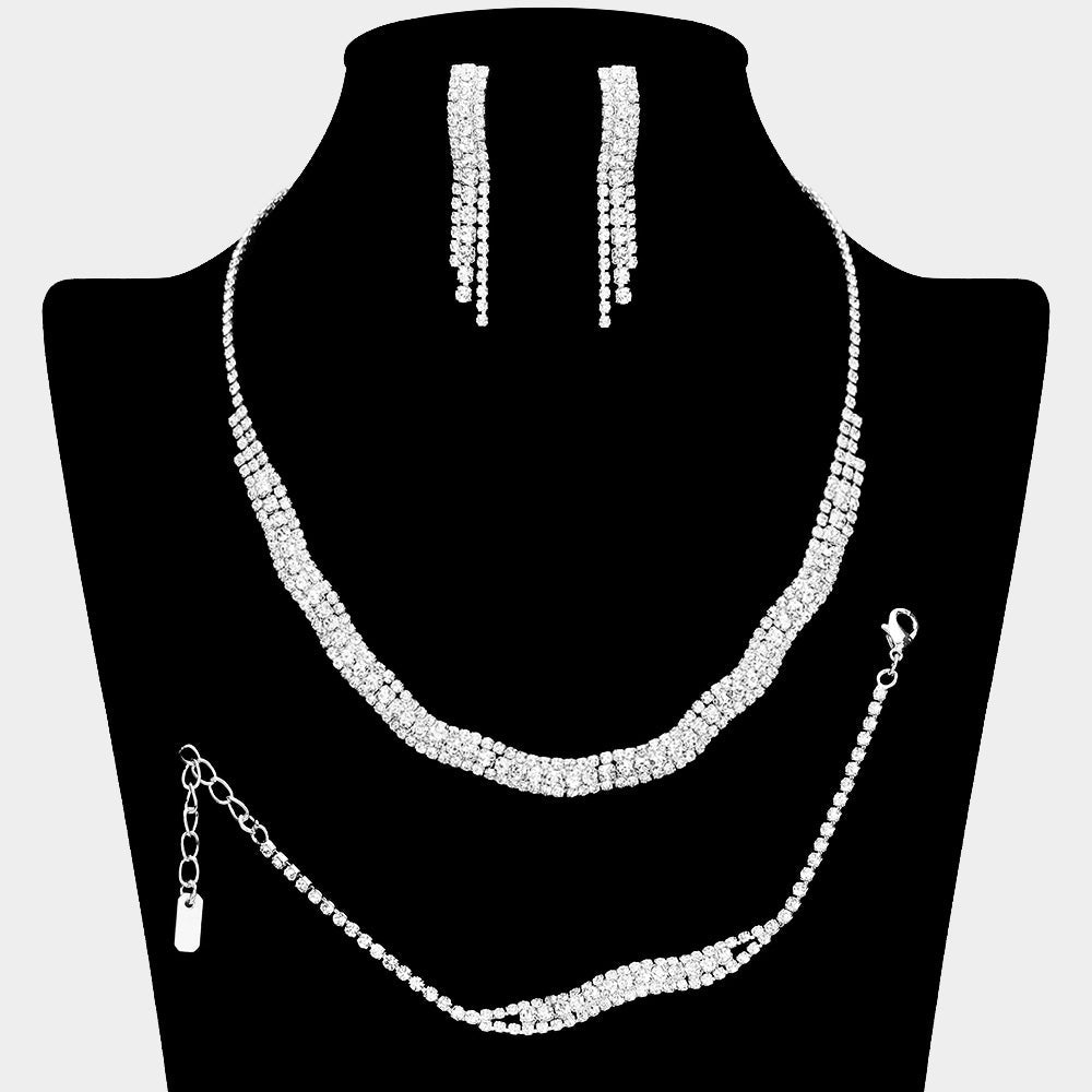 Rhinestone Paved Wavy Necklace Jewelry Set