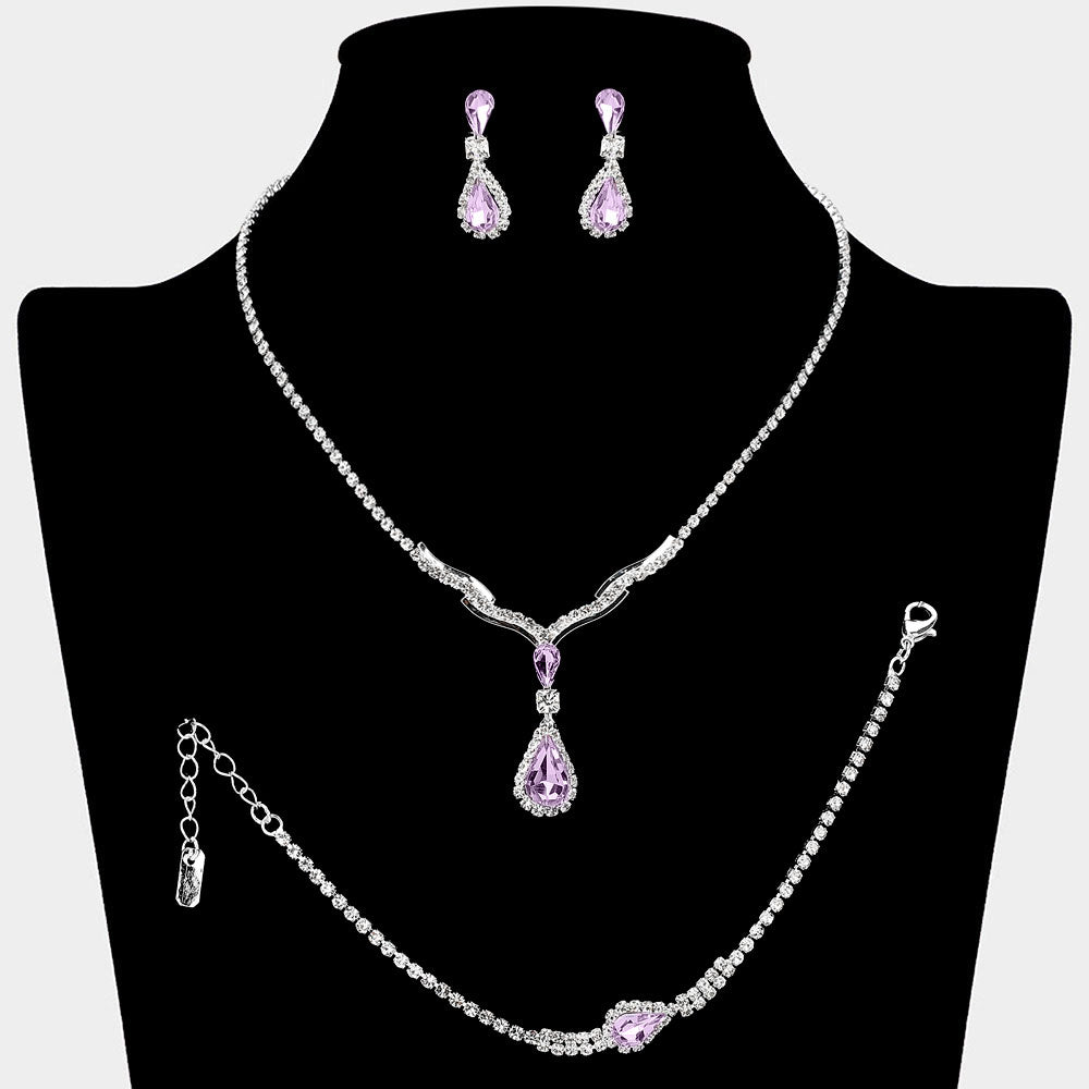 Teardrop Stone Pendant Accent Rhinestone Paved Jewelry Set