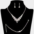 CZ Flower Pointed Rhinestone Paved Necklace Jewelry Set