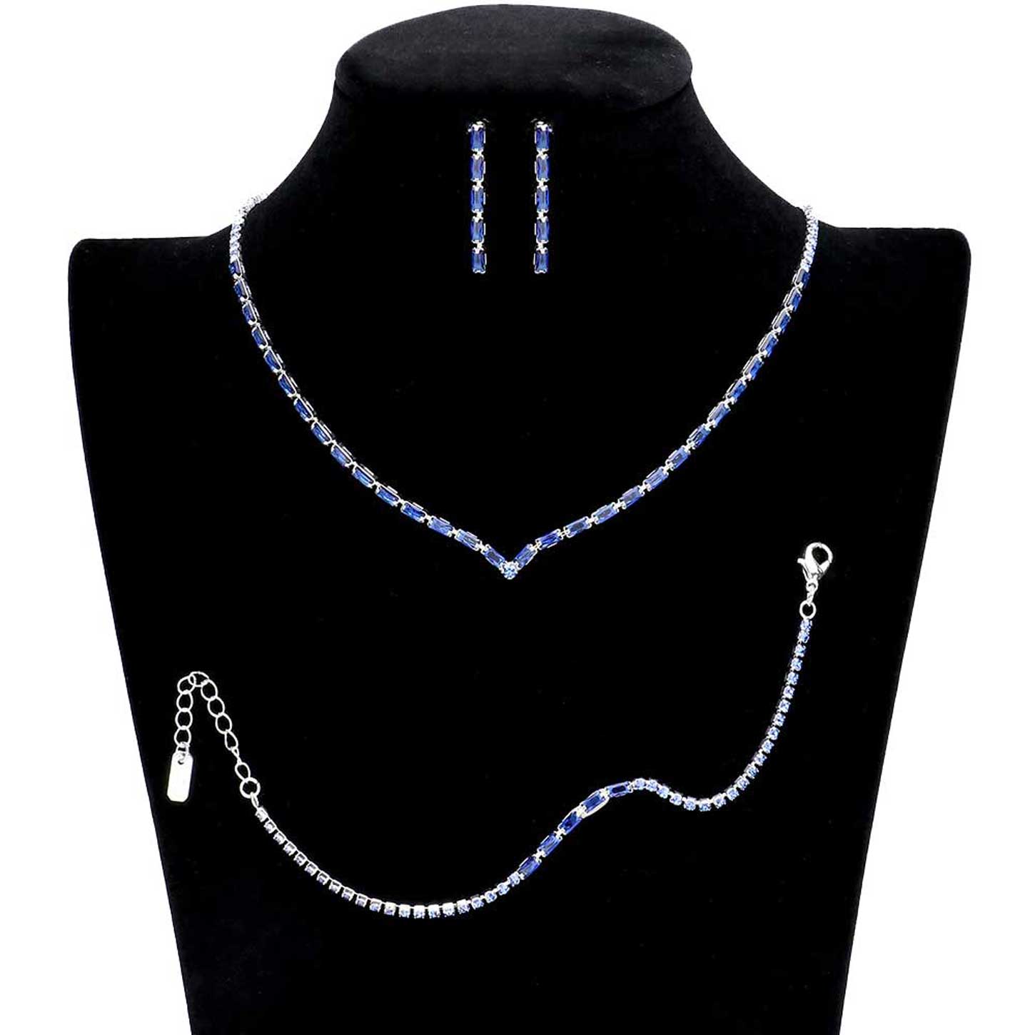 3PCS Chevron Accented Rectangle Stone Necklace Jewelry Set